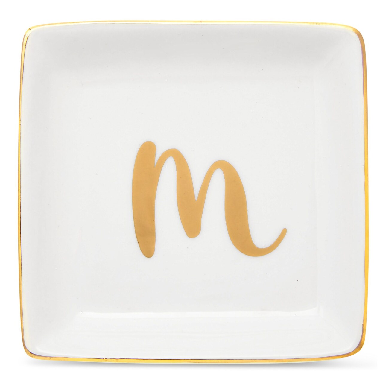 Monogrammed Letter M Ring Tray for Gifts, Personalized Jewelry Dish for Earrings, Necklaces, Bracelets (4x4 in)